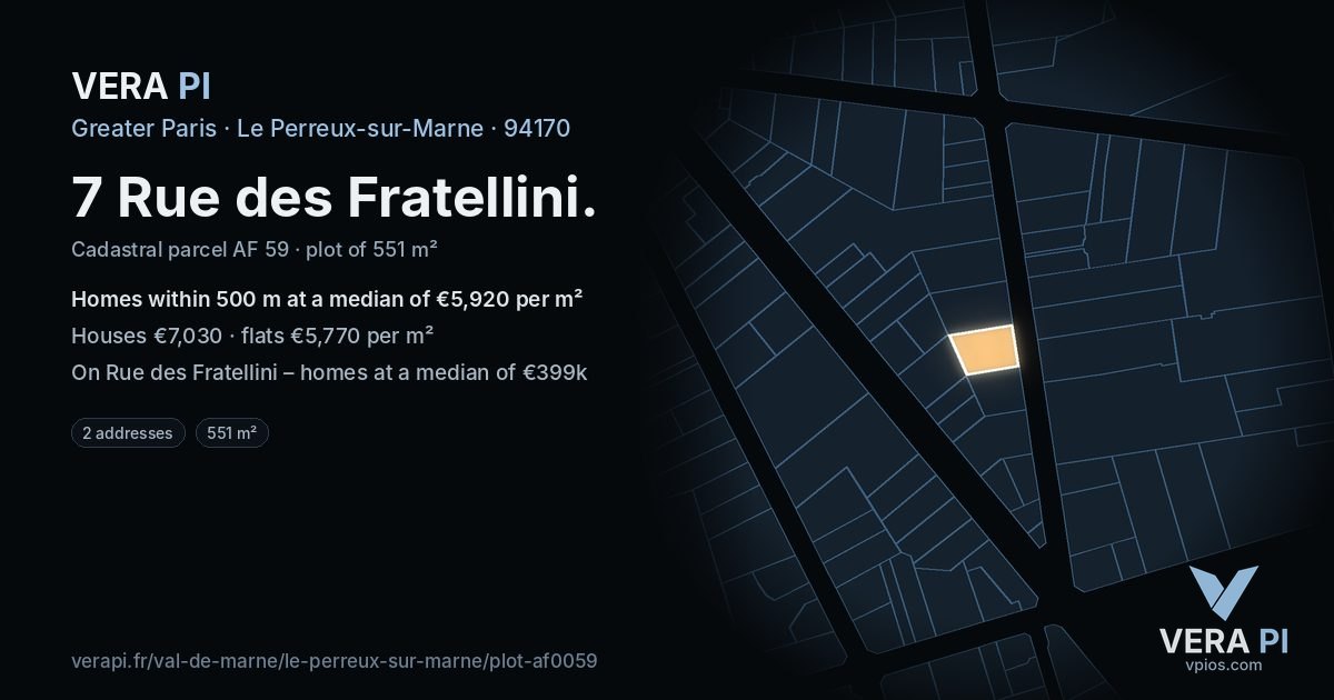 7 Rue des Fratellini, Le Perreux-sur-Marne at night – the plot lit, the parcels around coloured by the prices near them