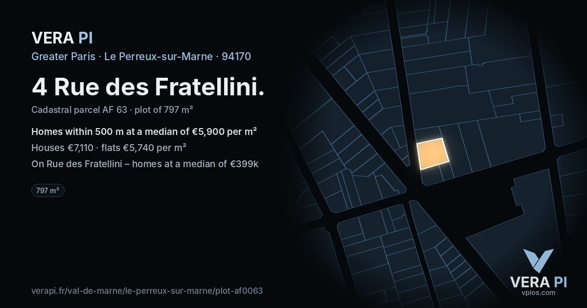 4 Rue des Fratellini, Le Perreux-sur-Marne at night – the plot lit, the parcels around coloured by the prices near them