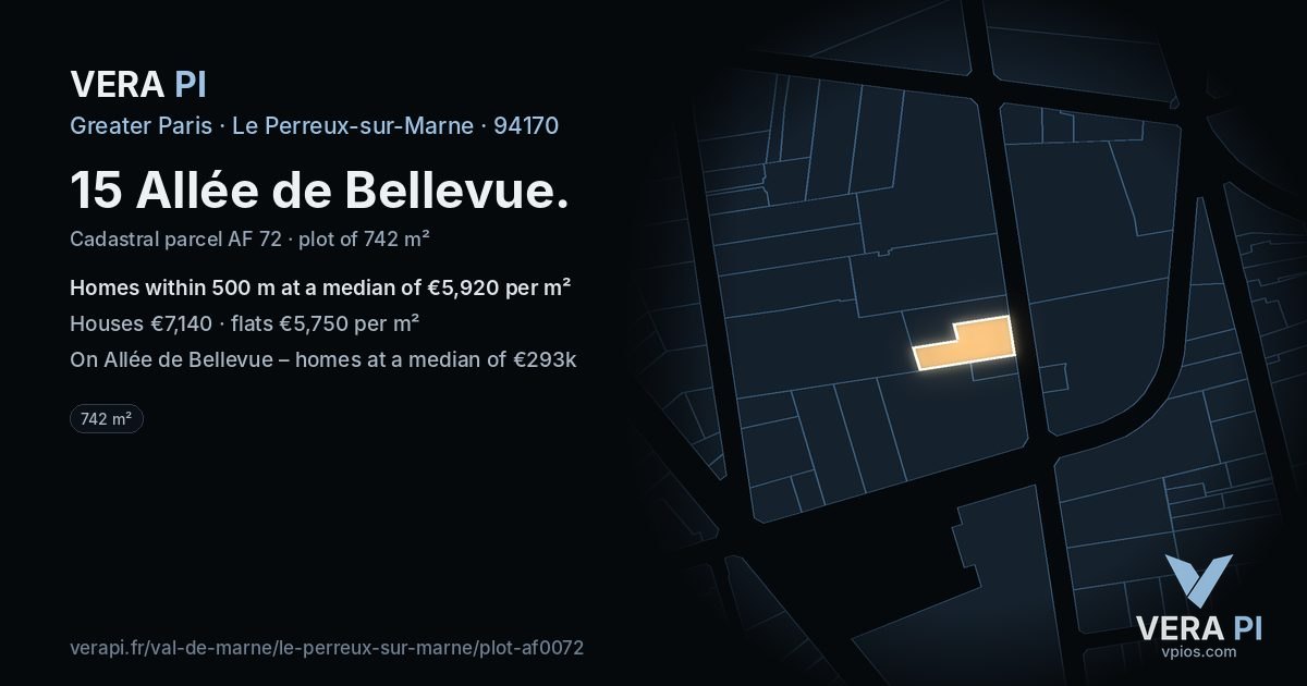15 Allée de Bellevue, Le Perreux-sur-Marne at night – the plot lit, the parcels around coloured by the prices near them