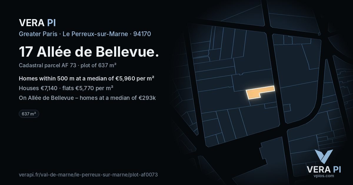17 Allée de Bellevue, Le Perreux-sur-Marne at night – the plot lit, the parcels around coloured by the prices near them