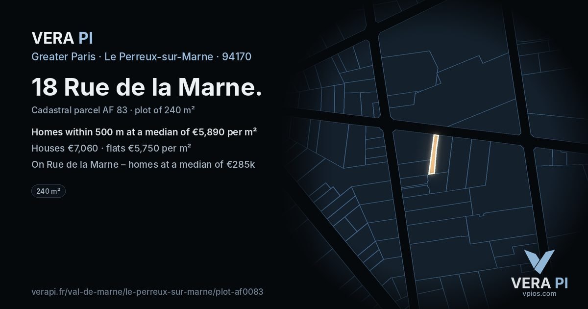 18 Rue de la Marne, Le Perreux-sur-Marne at night – the plot lit, the parcels around coloured by the prices near them