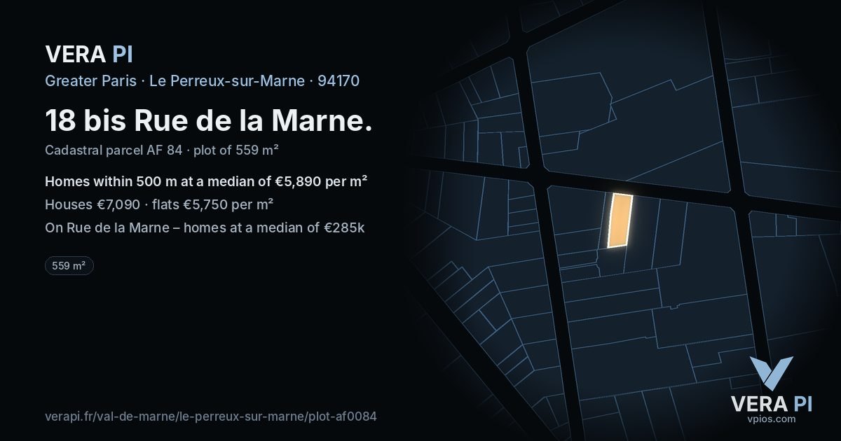 18 bis Rue de la Marne, Le Perreux-sur-Marne at night – the plot lit, the parcels around coloured by the prices near them