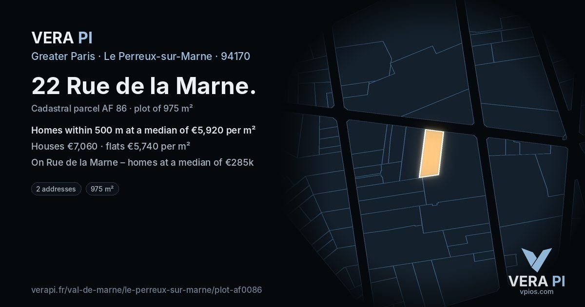 22 Rue de la Marne, Le Perreux-sur-Marne at night – the plot lit, the parcels around coloured by the prices near them