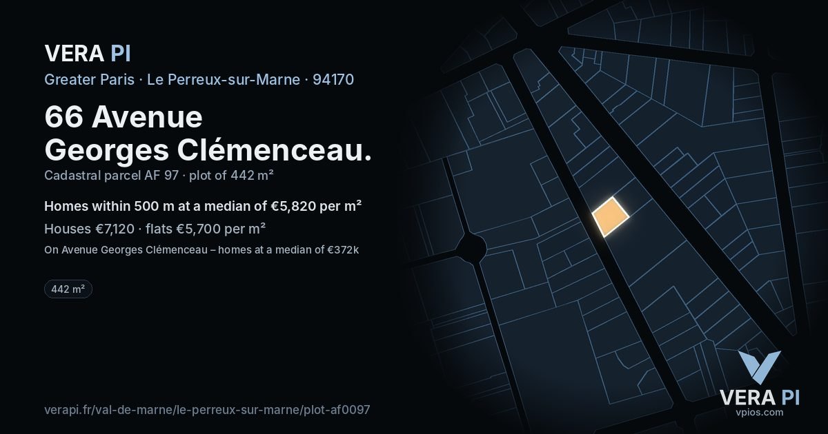 66 Avenue Georges Clémenceau, Le Perreux-sur-Marne at night – the plot lit, the parcels around coloured by the prices near them