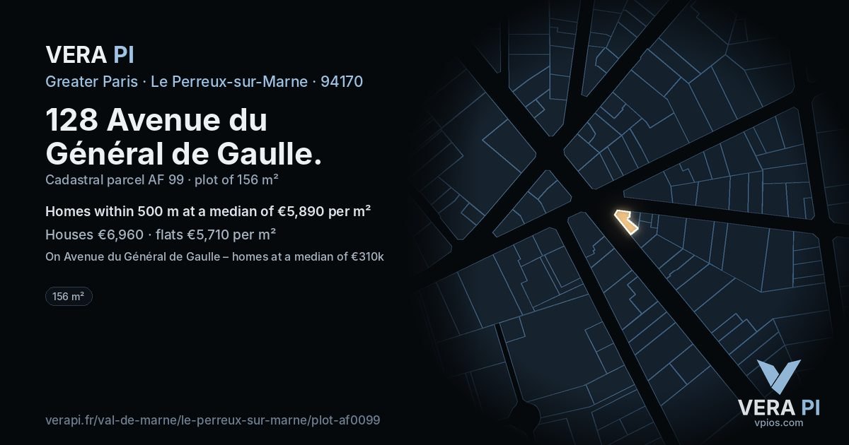 128 Avenue du Général de Gaulle, Le Perreux-sur-Marne at night – the plot lit, the parcels around coloured by the prices near them