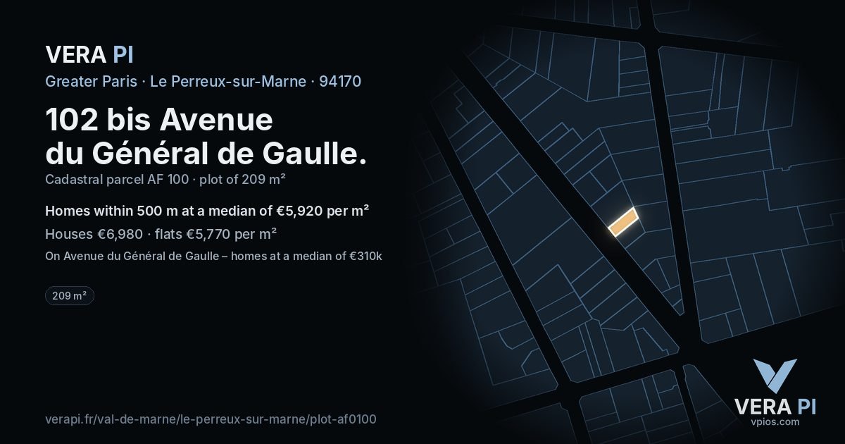 102 bis Avenue du Général de Gaulle, Le Perreux-sur-Marne at night – the plot lit, the parcels around coloured by the prices near them