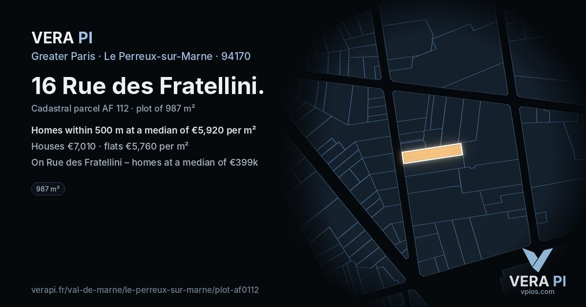 16 Rue des Fratellini, Le Perreux-sur-Marne at night – the plot lit, the parcels around coloured by the prices near them