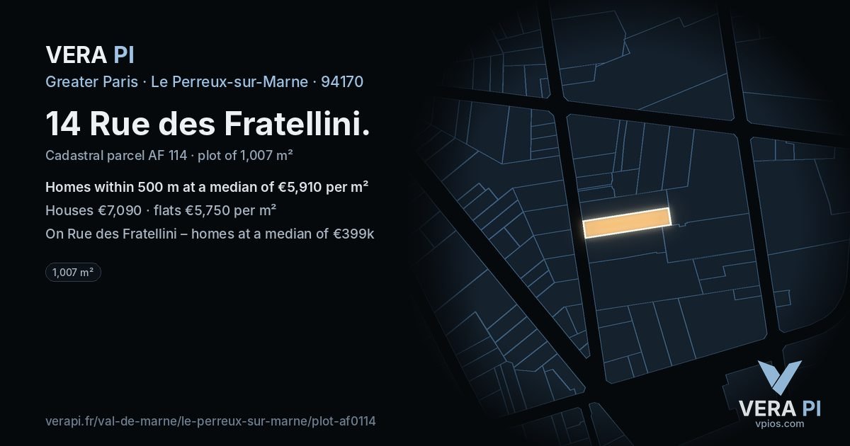 14 Rue des Fratellini, Le Perreux-sur-Marne at night – the plot lit, the parcels around coloured by the prices near them