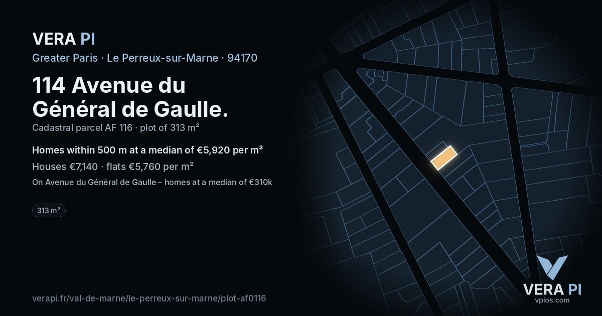 114 Avenue du Général de Gaulle, Le Perreux-sur-Marne at night – the plot lit, the parcels around coloured by the prices near them