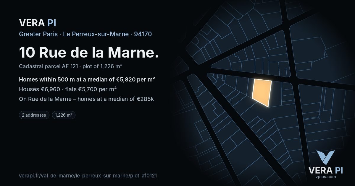 10 Rue de la Marne, Le Perreux-sur-Marne at night – the plot lit, the parcels around coloured by the prices near them