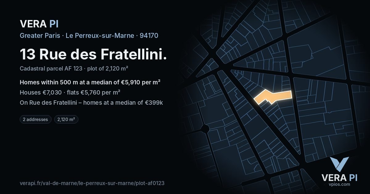 13 Rue des Fratellini, Le Perreux-sur-Marne at night – the plot lit, the parcels around coloured by the prices near them