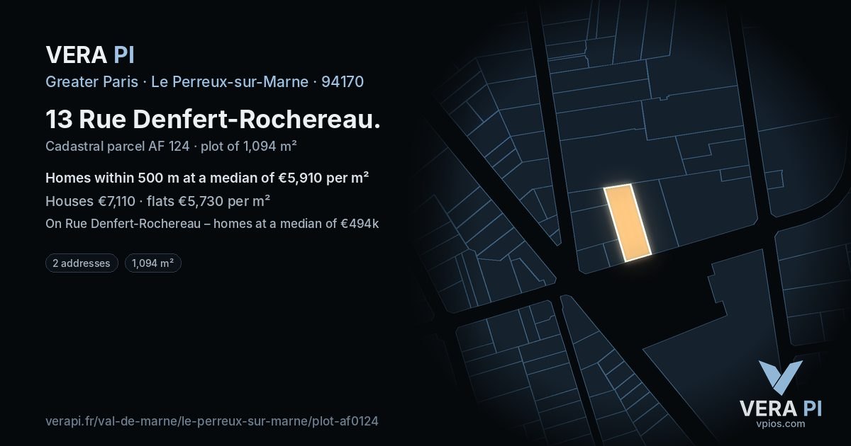 13 Rue Denfert-Rochereau, Le Perreux-sur-Marne at night – the plot lit, the parcels around coloured by the prices near them