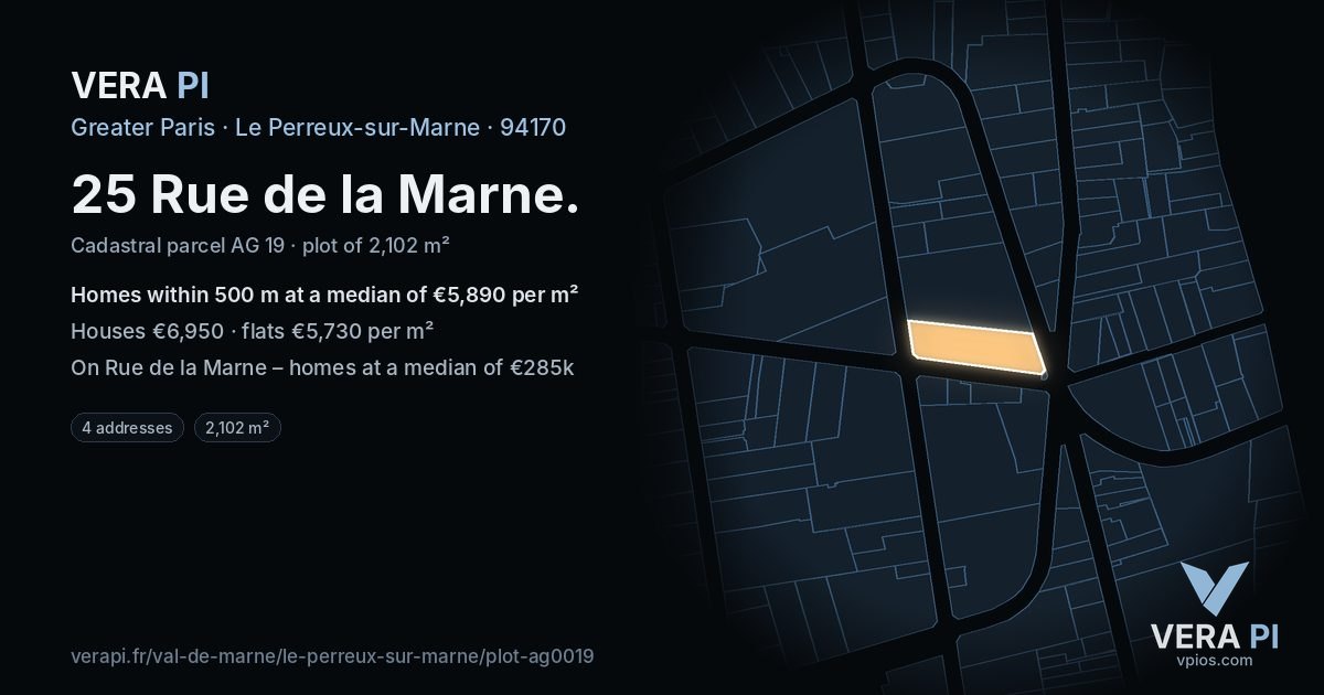 25 Rue de la Marne, Le Perreux-sur-Marne at night – the plot lit, the parcels around coloured by the prices near them