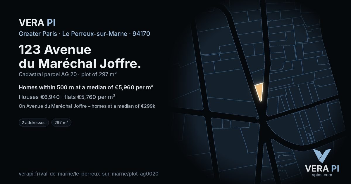 123 Avenue du Maréchal Joffre, Le Perreux-sur-Marne at night – the plot lit, the parcels around coloured by the prices near them