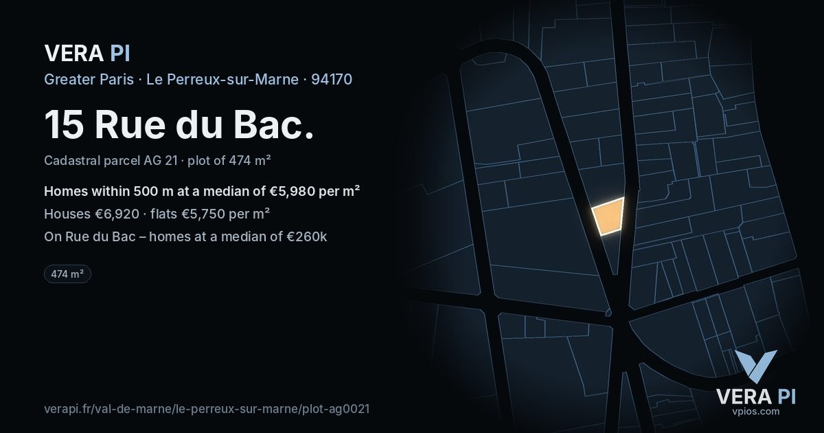 15 Rue du Bac, Le Perreux-sur-Marne at night – the plot lit, the parcels around coloured by the prices near them