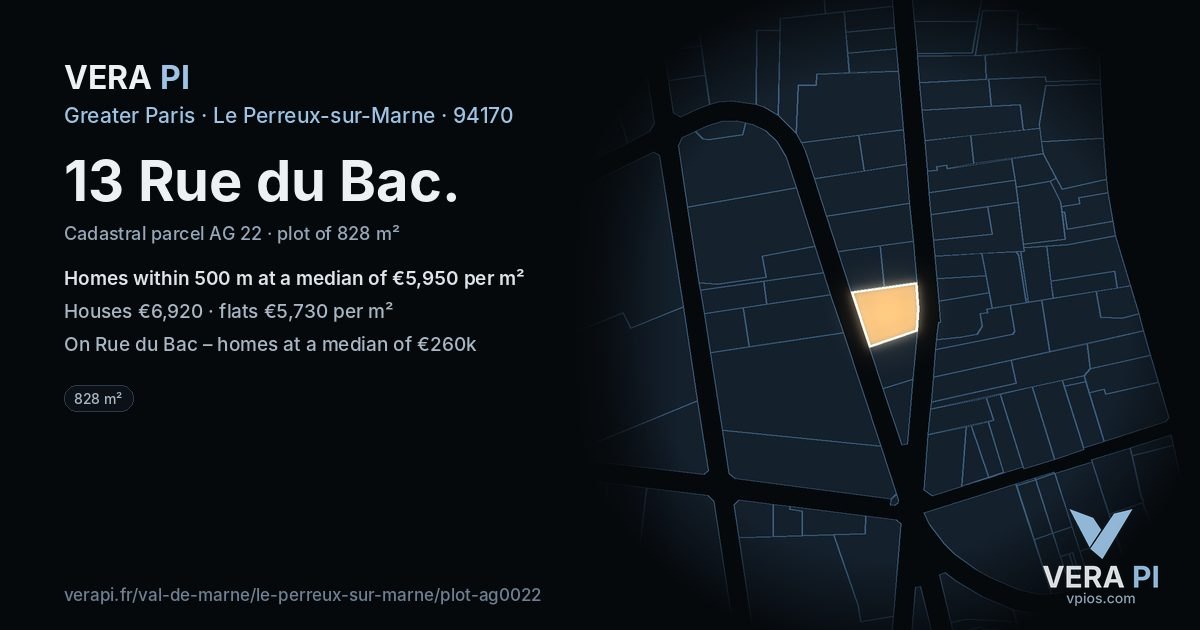 13 Rue du Bac, Le Perreux-sur-Marne at night – the plot lit, the parcels around coloured by the prices near them