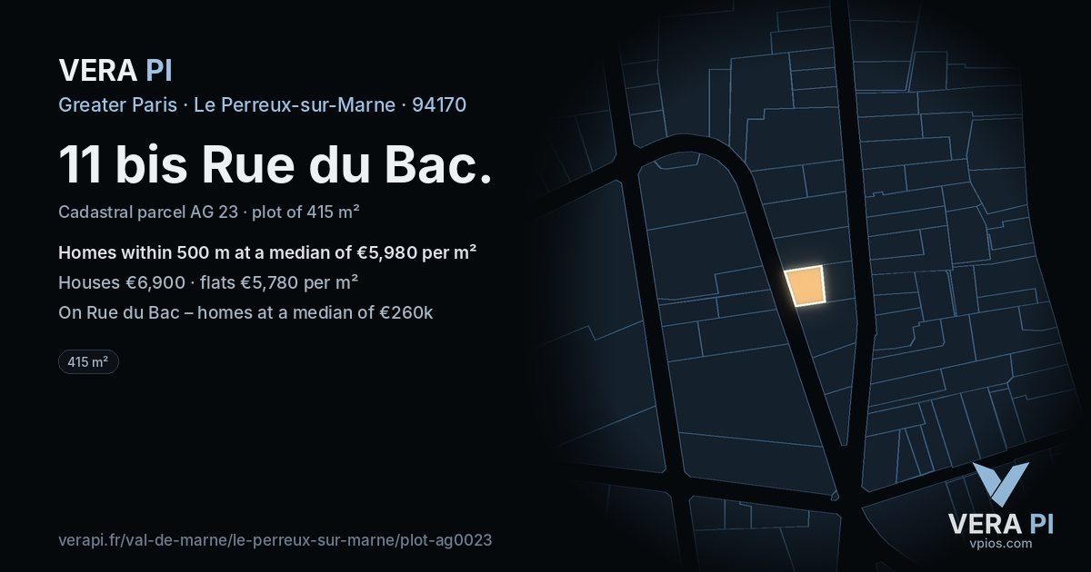 11 bis Rue du Bac, Le Perreux-sur-Marne at night – the plot lit, the parcels around coloured by the prices near them