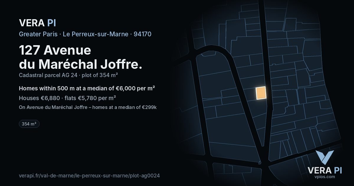 127 Avenue du Maréchal Joffre, Le Perreux-sur-Marne at night – the plot lit, the parcels around coloured by the prices near them