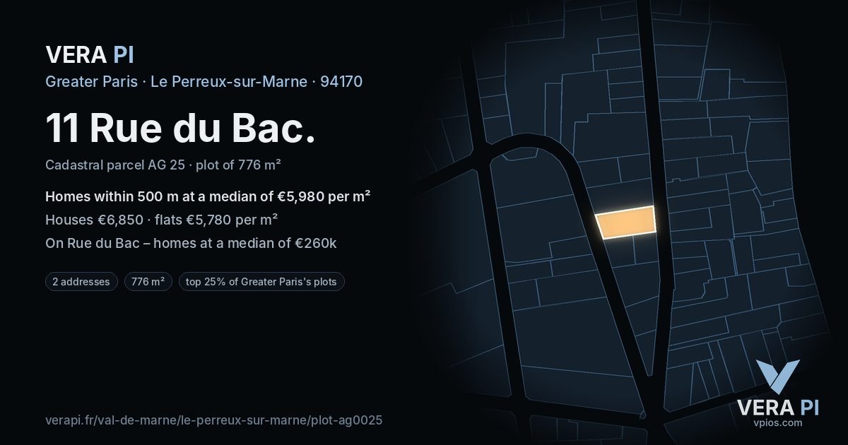 11 Rue du Bac, Le Perreux-sur-Marne at night – the plot lit, the parcels around coloured by the prices near them