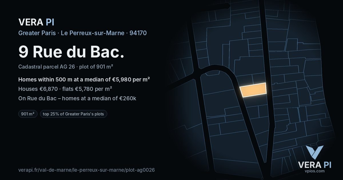 9 Rue du Bac, Le Perreux-sur-Marne at night – the plot lit, the parcels around coloured by the prices near them