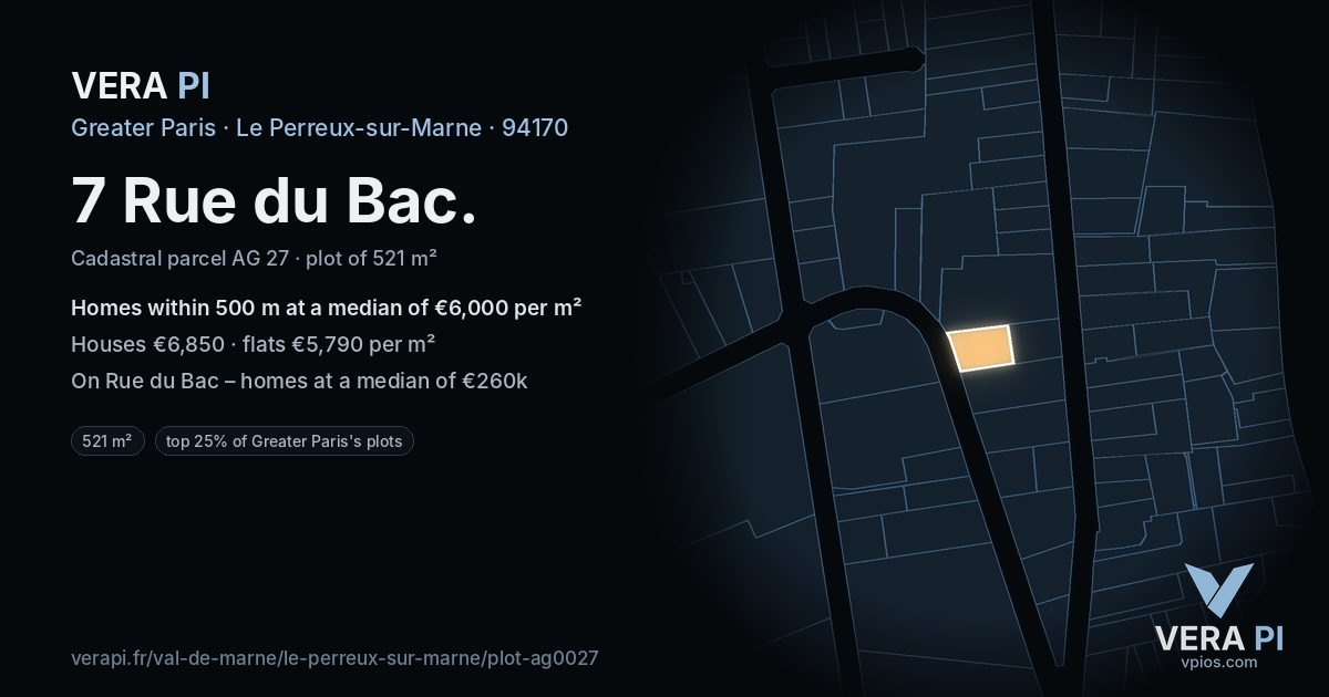 7 Rue du Bac, Le Perreux-sur-Marne at night – the plot lit, the parcels around coloured by the prices near them
