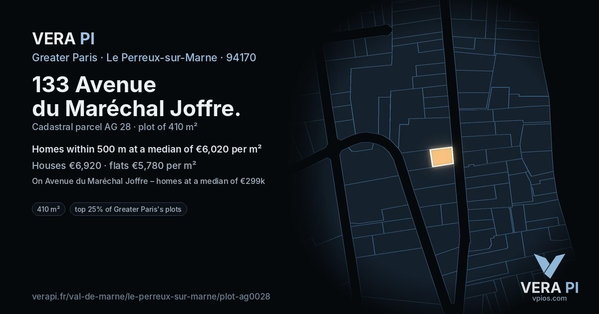 133 Avenue du Maréchal Joffre, Le Perreux-sur-Marne at night – the plot lit, the parcels around coloured by the prices near them