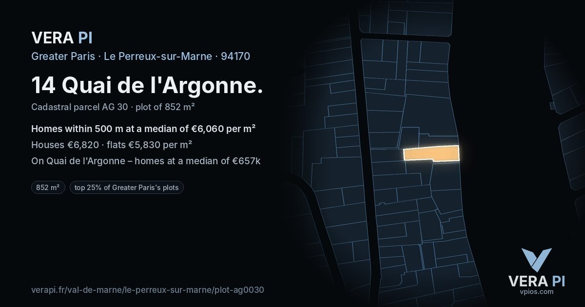 14 Quai de l'Argonne, Le Perreux-sur-Marne at night – the plot lit, the parcels around coloured by the prices near them