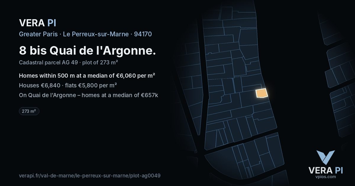 8 bis Quai de l'Argonne, Le Perreux-sur-Marne at night – the plot lit, the parcels around coloured by the prices near them