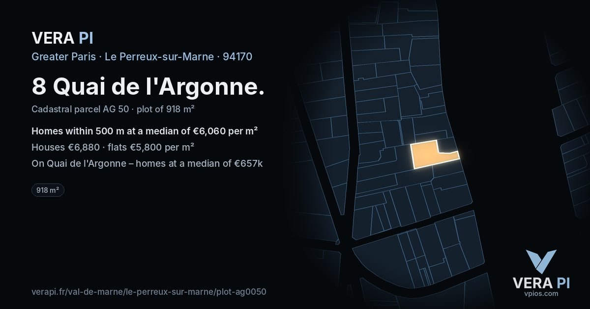 8 Quai de l'Argonne, Le Perreux-sur-Marne at night – the plot lit, the parcels around coloured by the prices near them
