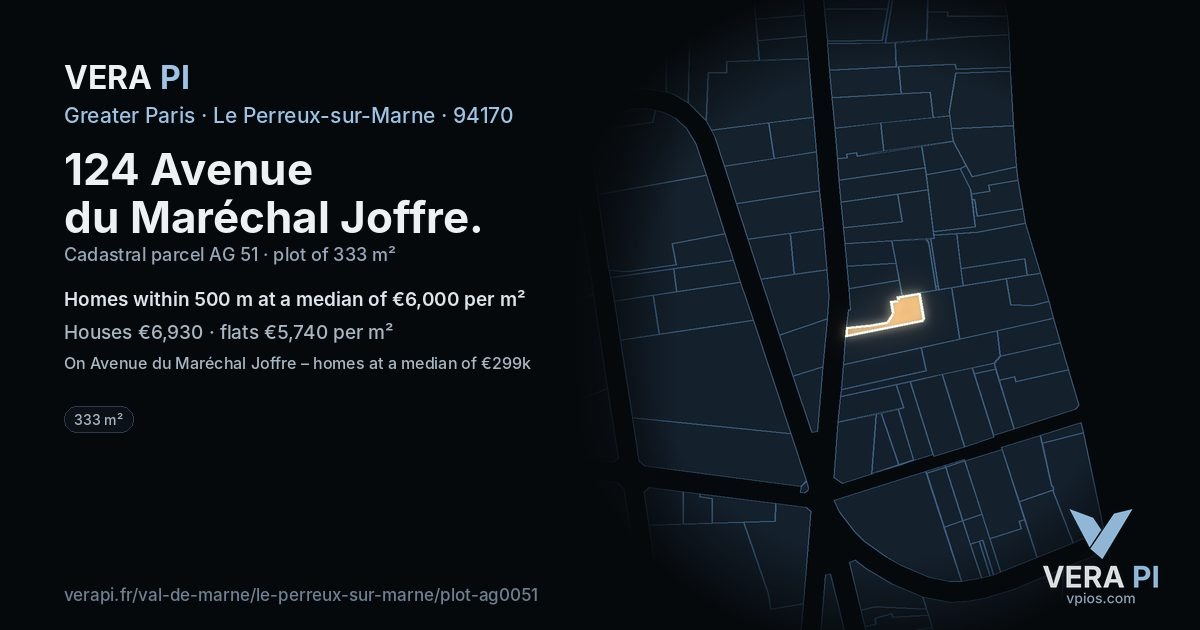 124 Avenue du Maréchal Joffre, Le Perreux-sur-Marne at night – the plot lit, the parcels around coloured by the prices near them