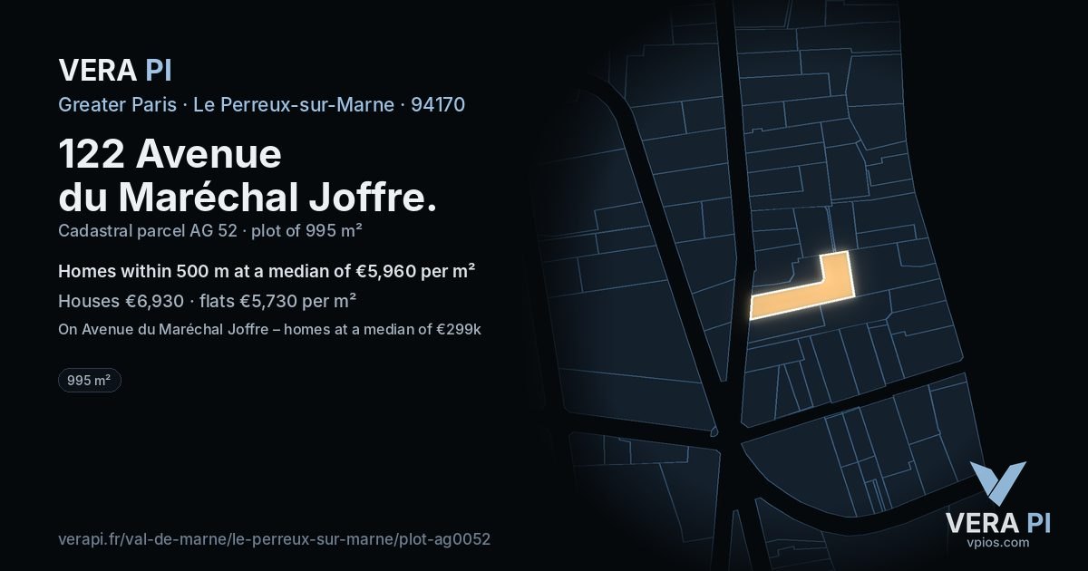 122 Avenue du Maréchal Joffre, Le Perreux-sur-Marne at night – the plot lit, the parcels around coloured by the prices near them