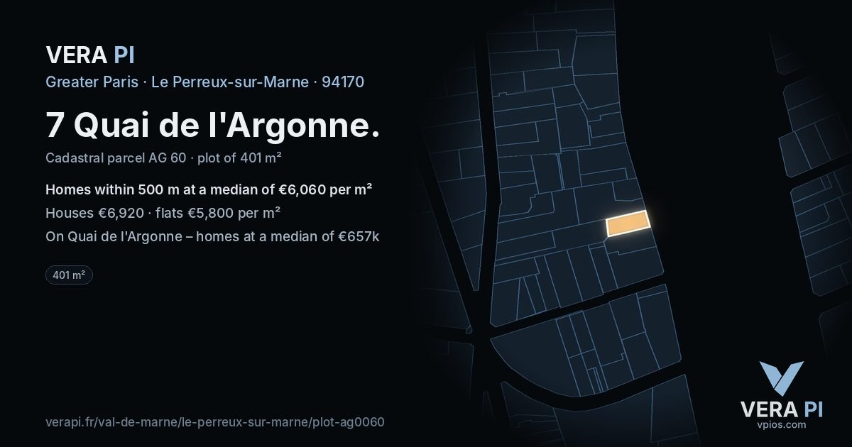 7 Quai de l'Argonne, Le Perreux-sur-Marne at night – the plot lit, the parcels around coloured by the prices near them