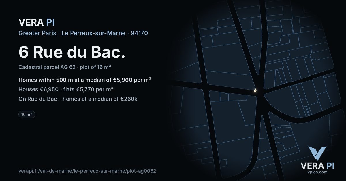 6 Rue du Bac, Le Perreux-sur-Marne at night – the plot lit, the parcels around coloured by the prices near them