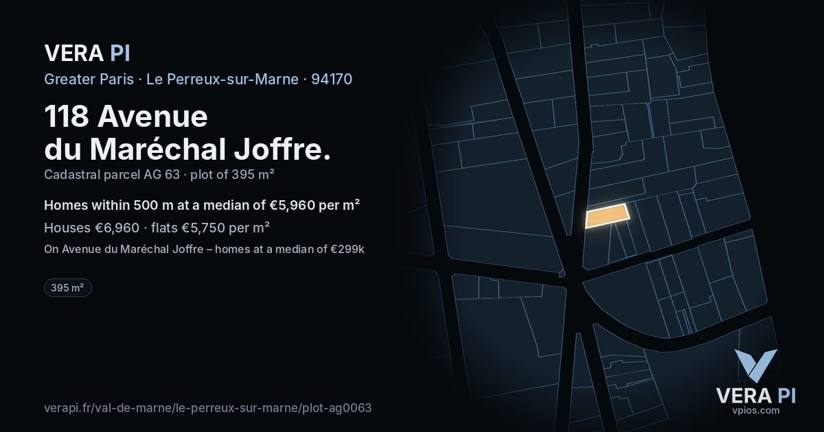 118 Avenue du Maréchal Joffre, Le Perreux-sur-Marne at night – the plot lit, the parcels around coloured by the prices near them