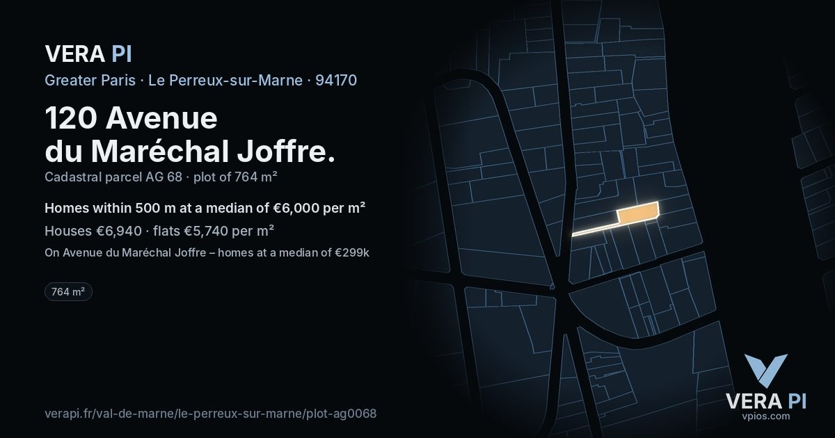 120 Avenue du Maréchal Joffre, Le Perreux-sur-Marne at night – the plot lit, the parcels around coloured by the prices near them
