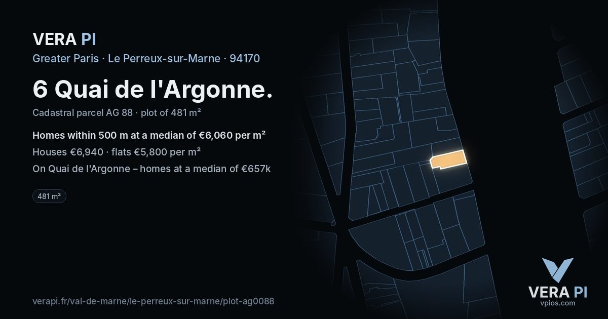6 Quai de l'Argonne, Le Perreux-sur-Marne at night – the plot lit, the parcels around coloured by the prices near them