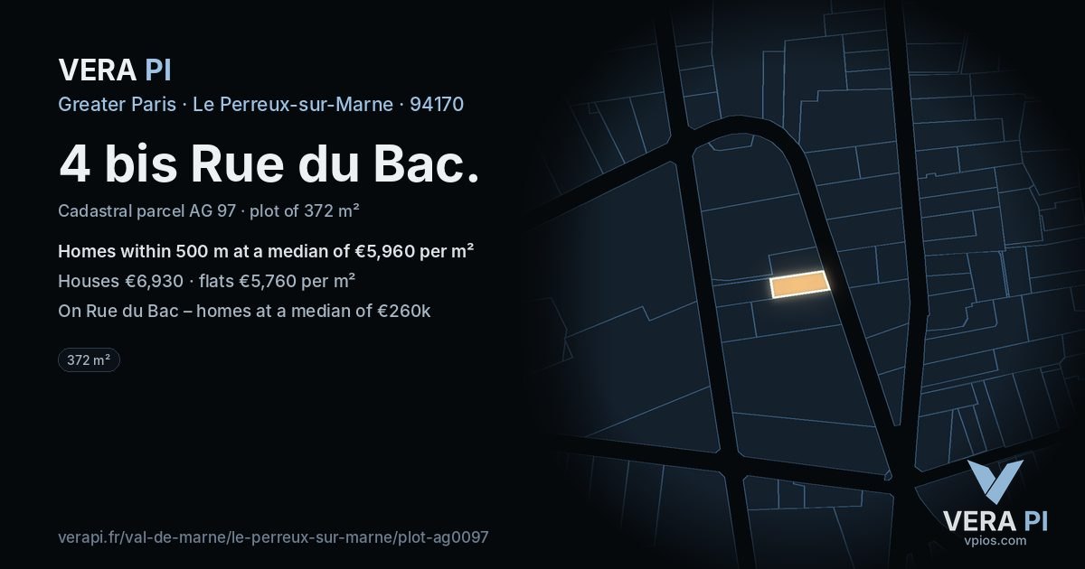 4 bis Rue du Bac, Le Perreux-sur-Marne at night – the plot lit, the parcels around coloured by the prices near them