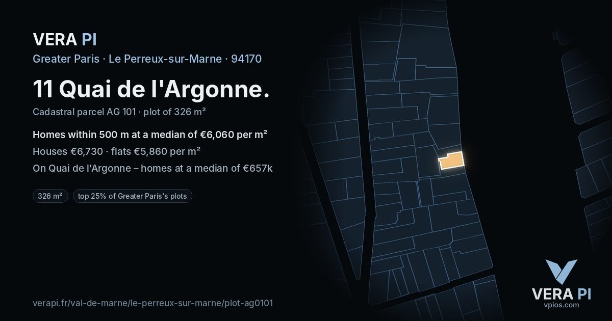 11 Quai de l'Argonne, Le Perreux-sur-Marne at night – the plot lit, the parcels around coloured by the prices near them