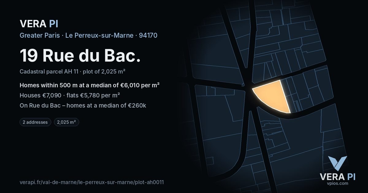 19 Rue du Bac, Le Perreux-sur-Marne at night – the plot lit, the parcels around coloured by the prices near them