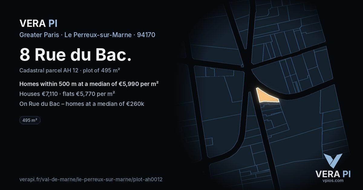 8 Rue du Bac, Le Perreux-sur-Marne at night – the plot lit, the parcels around coloured by the prices near them
