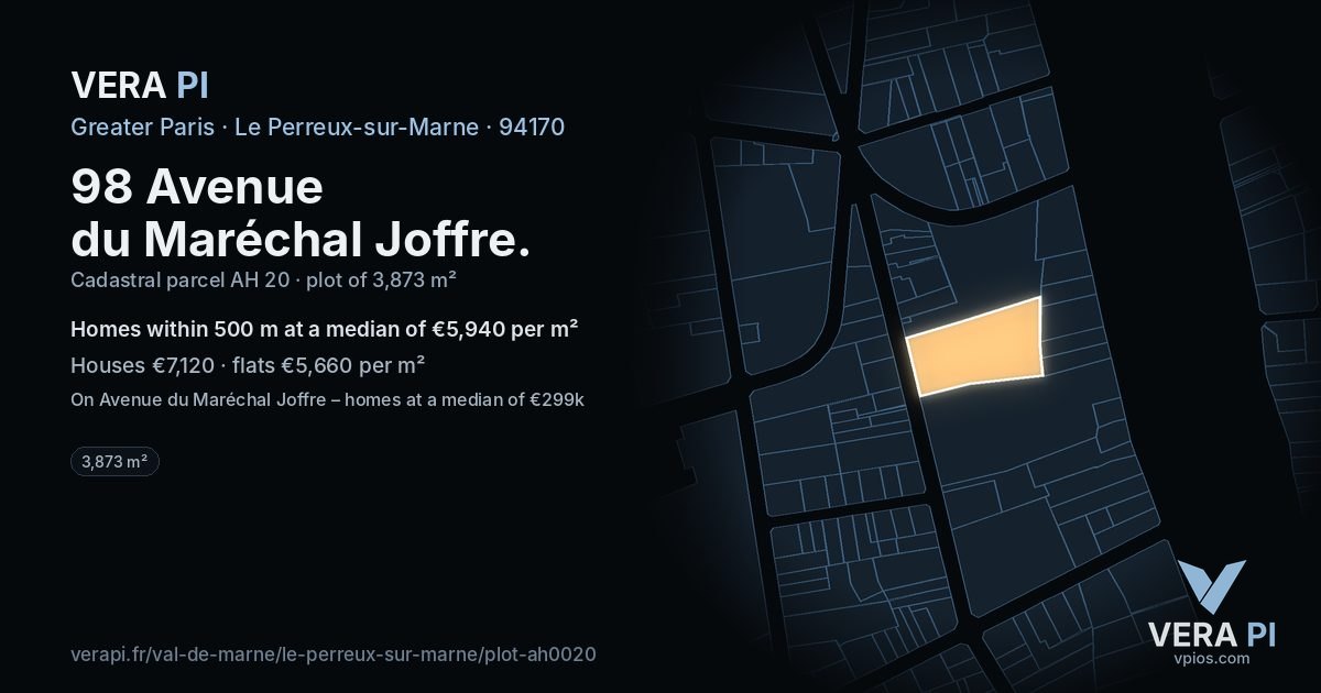 98 Avenue du Maréchal Joffre, Le Perreux-sur-Marne at night – the plot lit, the parcels around coloured by the prices near them