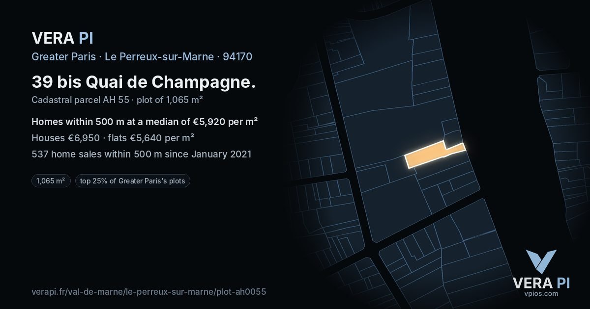 39 bis Quai de Champagne, Le Perreux-sur-Marne at night – the plot lit, the parcels around coloured by the prices near them