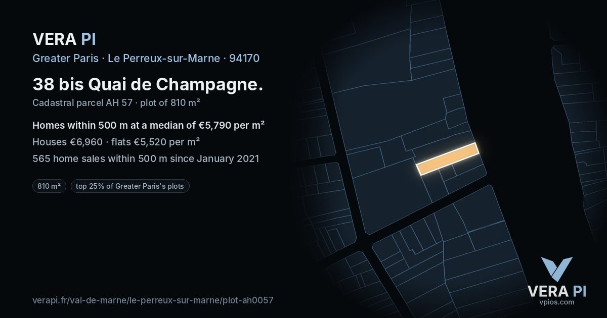 38 bis Quai de Champagne, Le Perreux-sur-Marne at night – the plot lit, the parcels around coloured by the prices near them