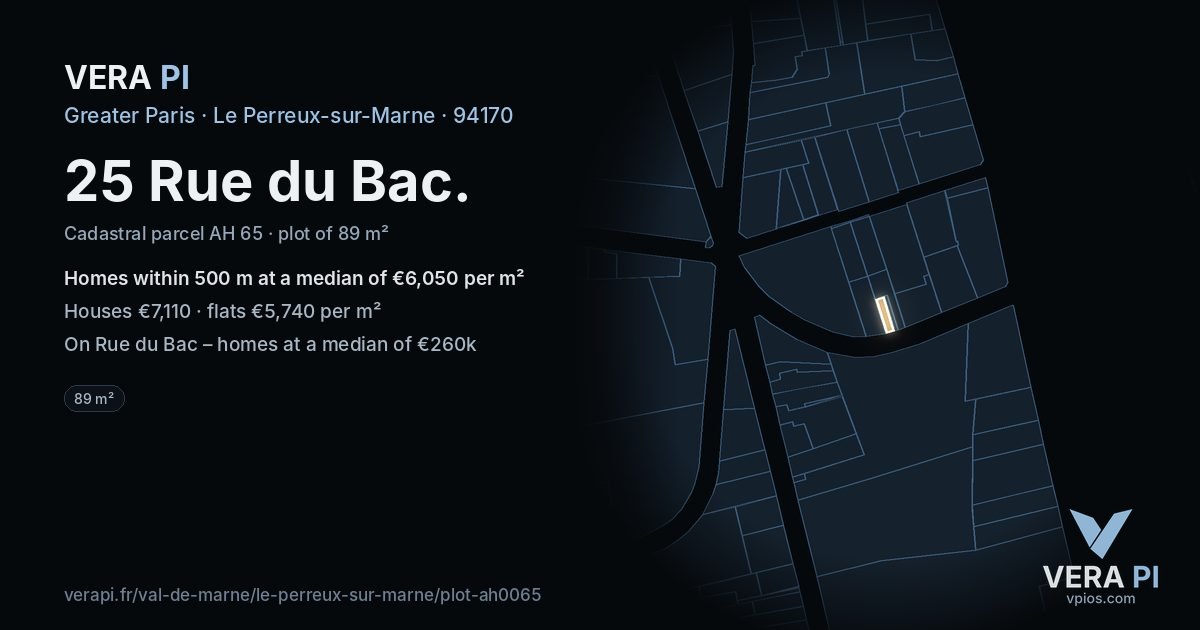 25 Rue du Bac, Le Perreux-sur-Marne at night – the plot lit, the parcels around coloured by the prices near them