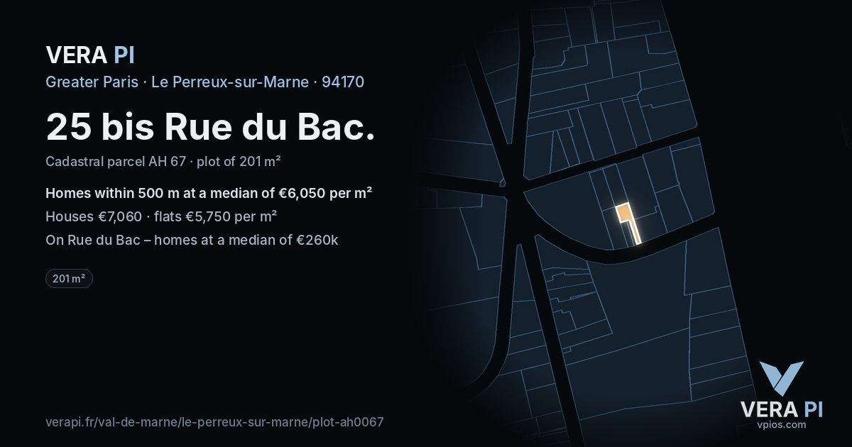 25 bis Rue du Bac, Le Perreux-sur-Marne at night – the plot lit, the parcels around coloured by the prices near them