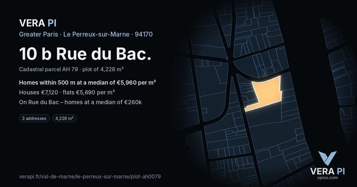 10 b Rue du Bac, Le Perreux-sur-Marne at night – the plot lit, the parcels around coloured by the prices near them