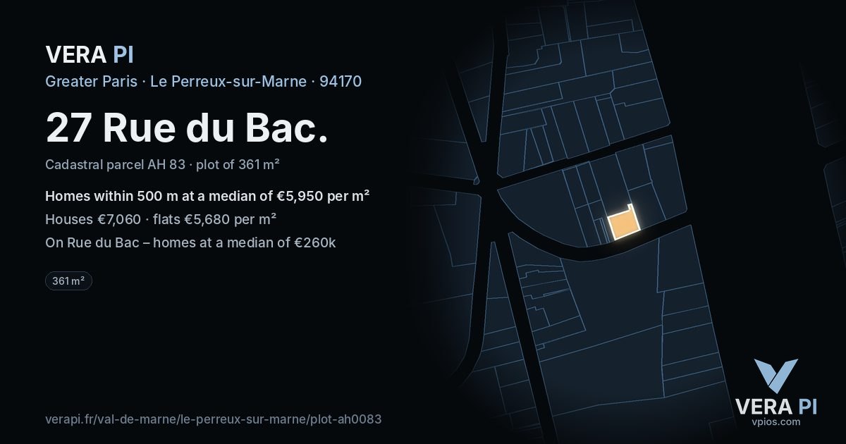 27 Rue du Bac, Le Perreux-sur-Marne at night – the plot lit, the parcels around coloured by the prices near them