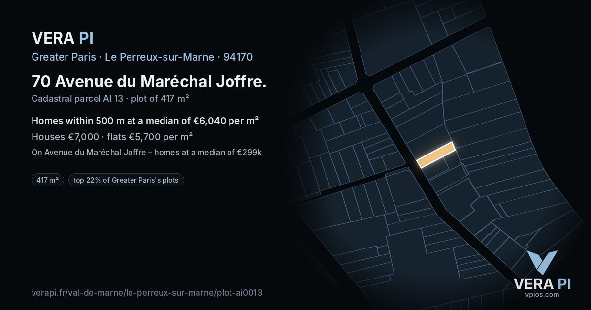 70 Avenue du Maréchal Joffre, Le Perreux-sur-Marne at night – the plot lit, the parcels around coloured by the prices near them