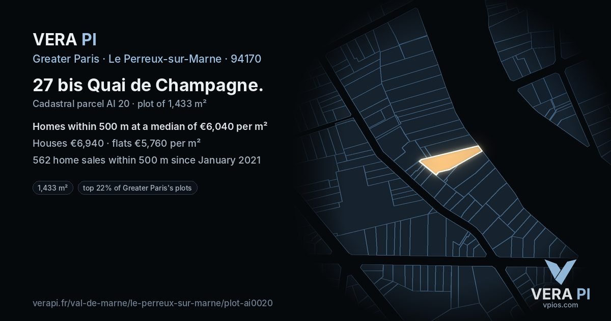 27 bis Quai de Champagne, Le Perreux-sur-Marne at night – the plot lit, the parcels around coloured by the prices near them