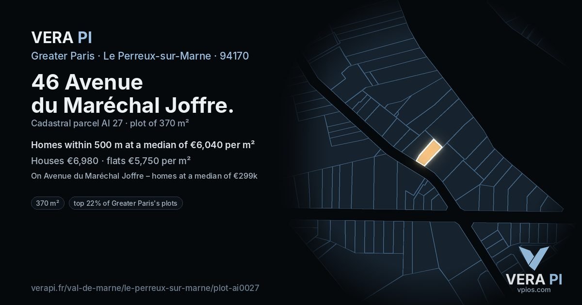 46 Avenue du Maréchal Joffre, Le Perreux-sur-Marne at night – the plot lit, the parcels around coloured by the prices near them